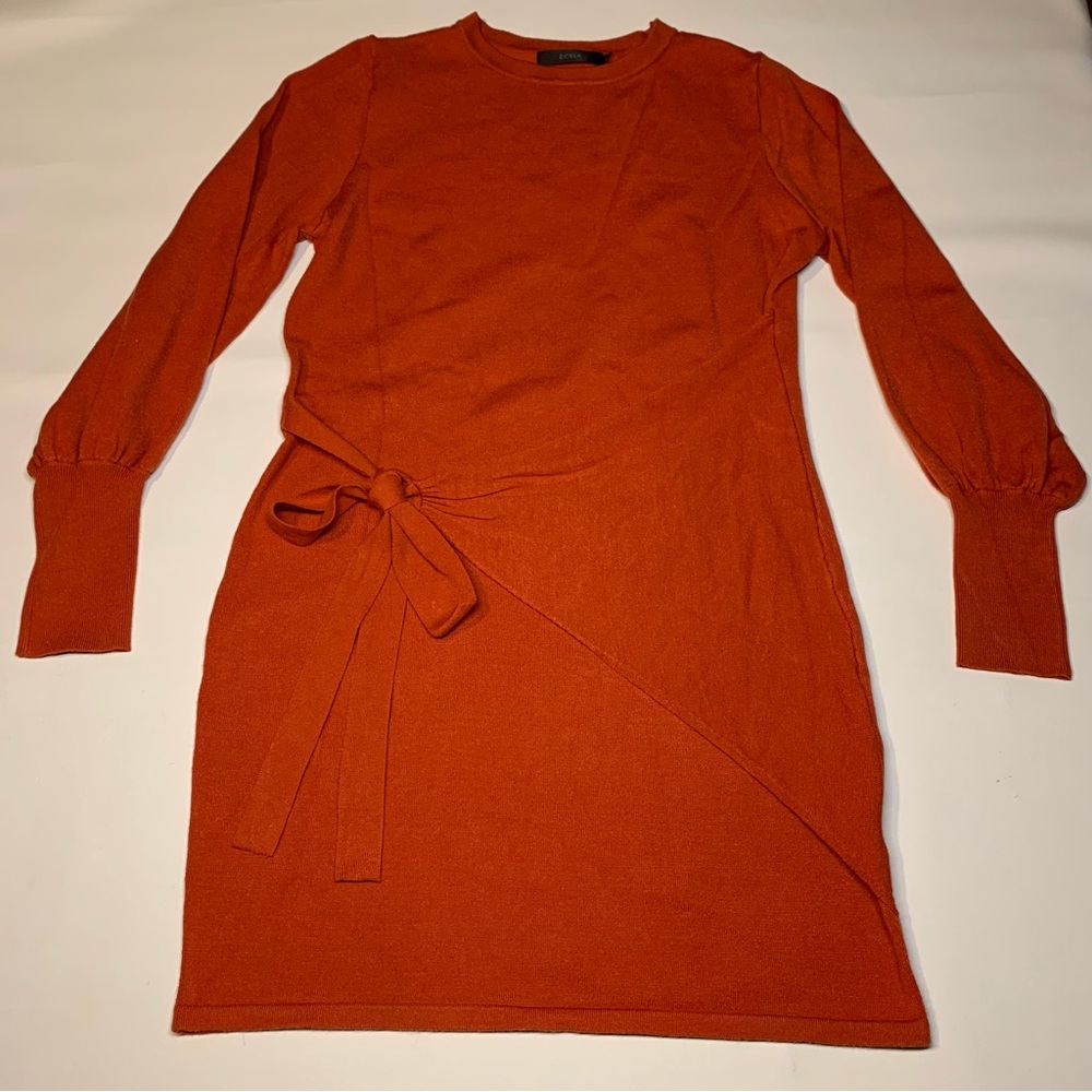 ZCSIA Women's Sweater Dress Long Sleeve Tie Back Large Burnt Orange